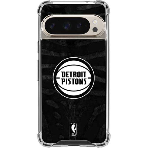 NBA Detroit Pistons Black Animal Print Pixel 9/9 Pro Clear Case